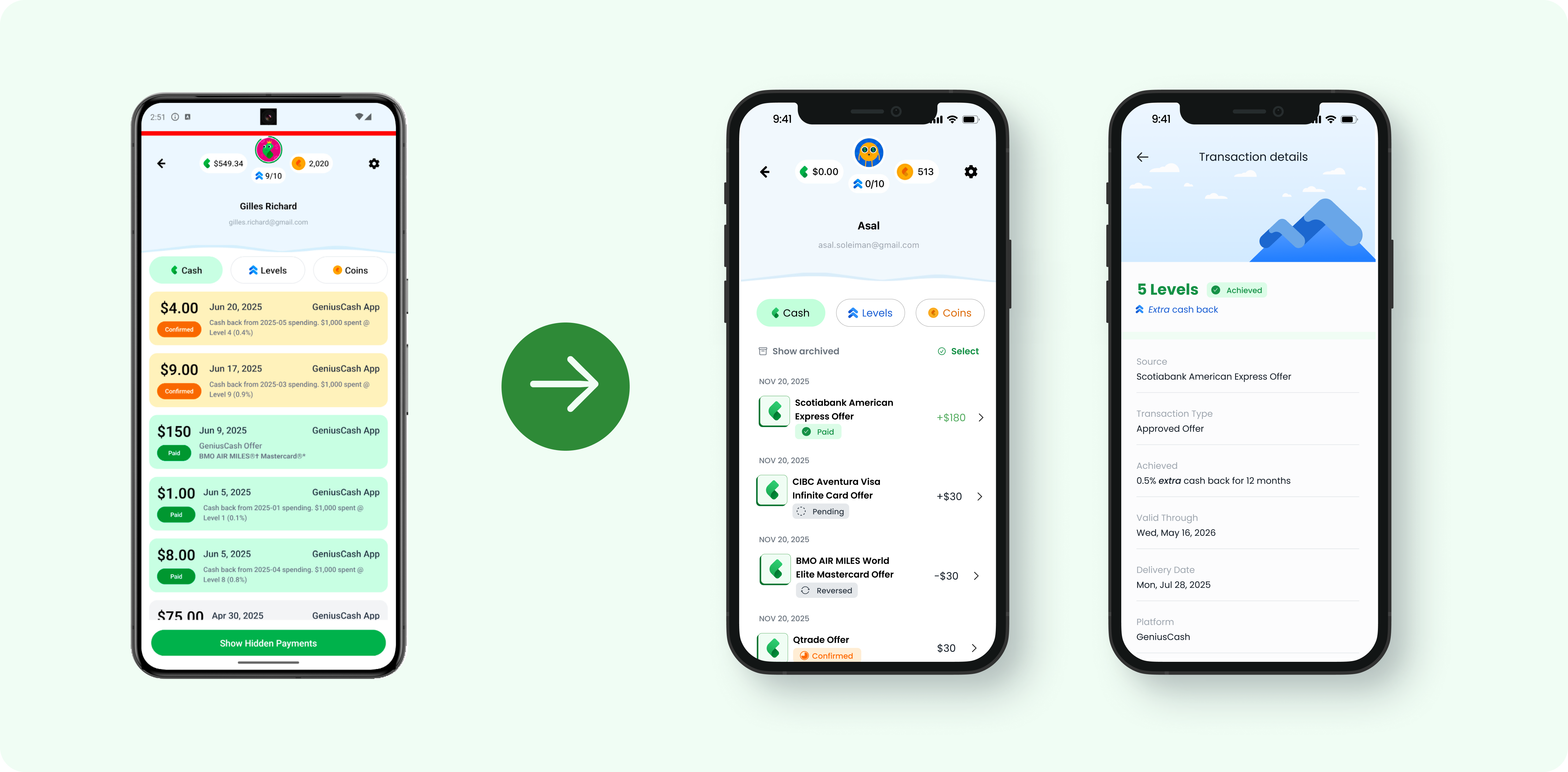 User Interface - Phone mockups showing before and after