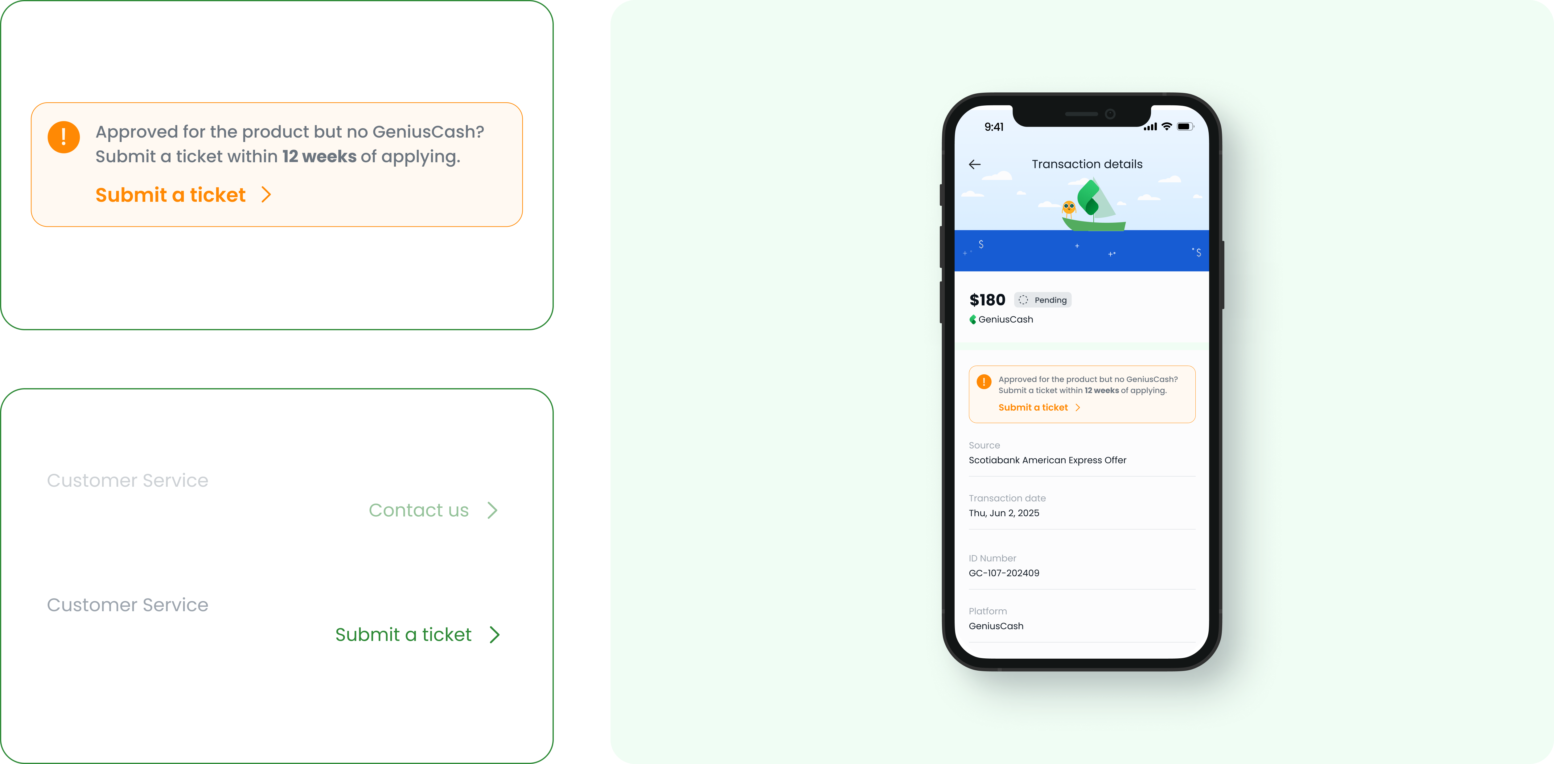 User Experience - Ticket submission and transaction details